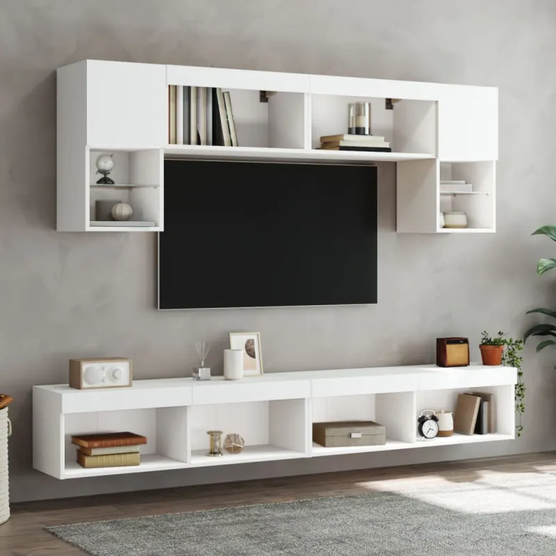 TV spintelė su LED lemputėmis, baltos spalvos, 100x30x30cm