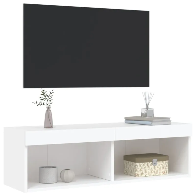 TV spintelė su LED lemputėmis, baltos spalvos, 100x30x30cm
