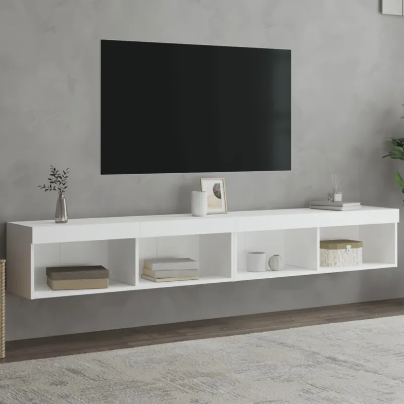 TV spintelės su LED lemputėmis, 2vnt., baltos, 100x30x30cm