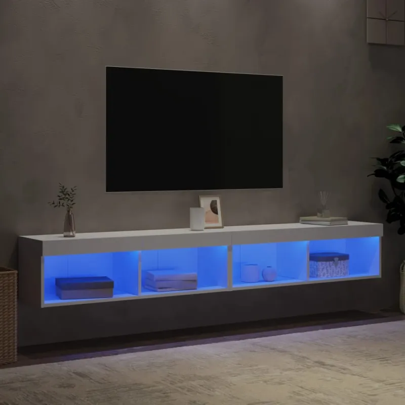 TV spintelės su LED lemputėmis, 2vnt., baltos, 100x30x30cm