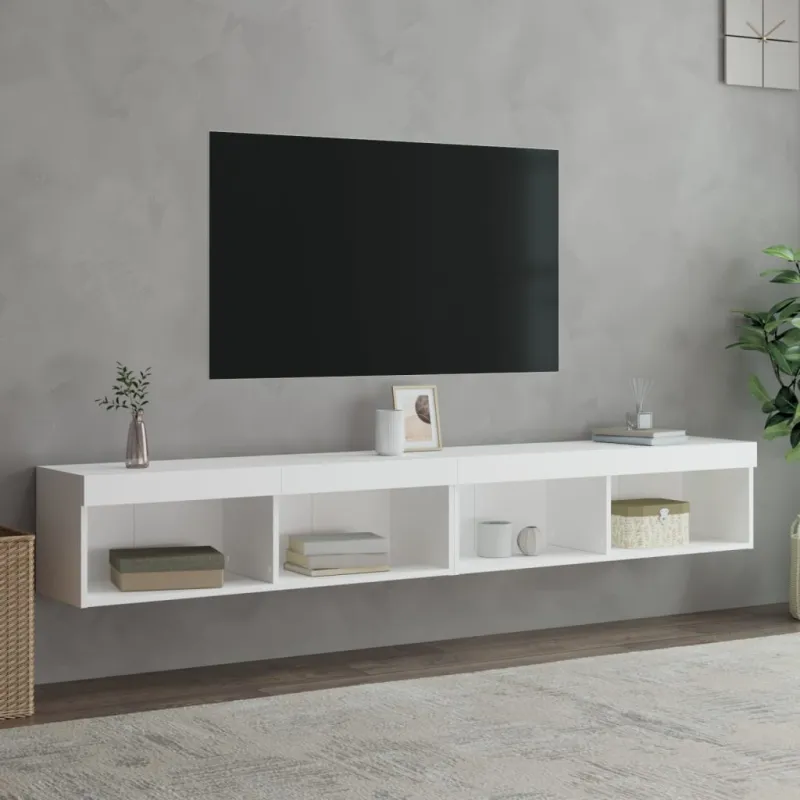 TV spintelės su LED lemputėmis, 2vnt., baltos, 100x30x30cm