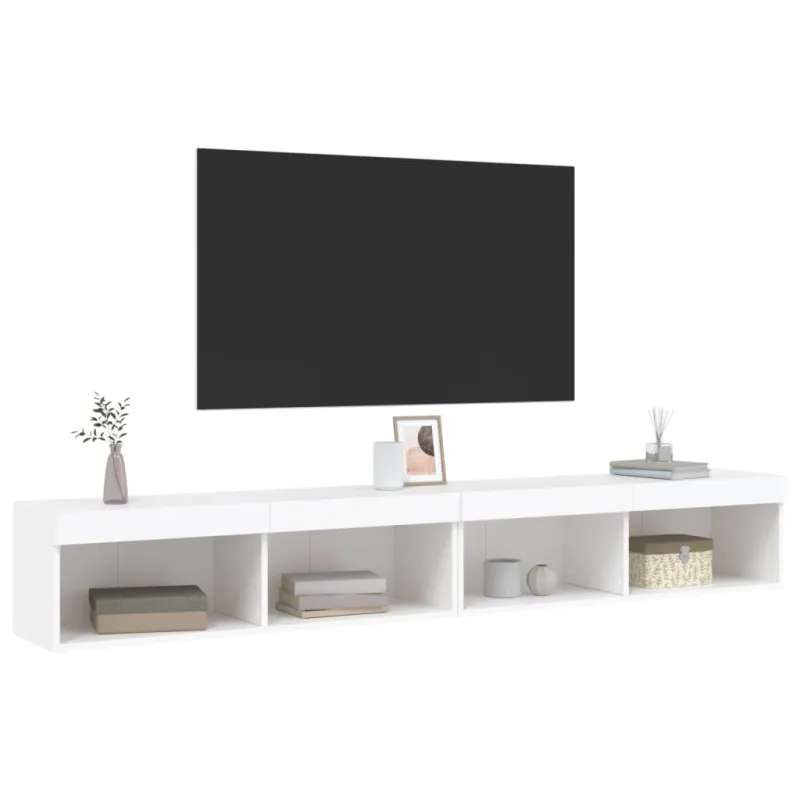 TV spintelės su LED lemputėmis, 2vnt., baltos, 100x30x30cm