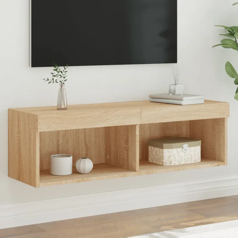 TV spintelė su LED lemputėmis, ąžuolo spalvos, 100x30x30cm