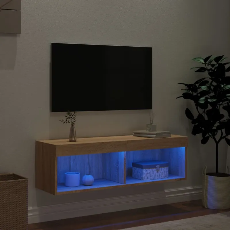 TV spintelė su LED lemputėmis, ąžuolo spalvos, 100x30x30cm