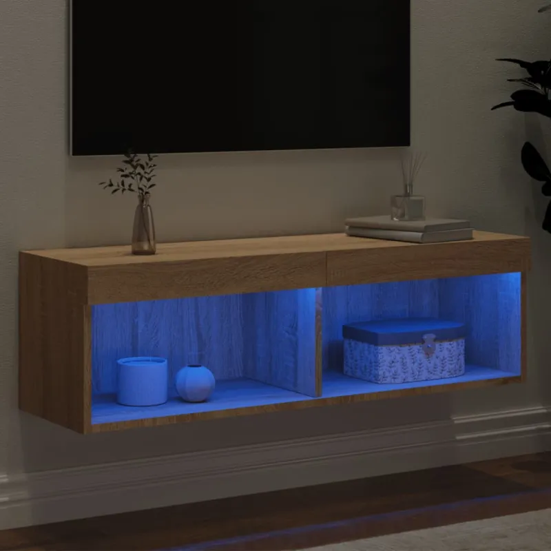 TV spintelė su LED lemputėmis, ąžuolo spalvos, 100x30x30cm