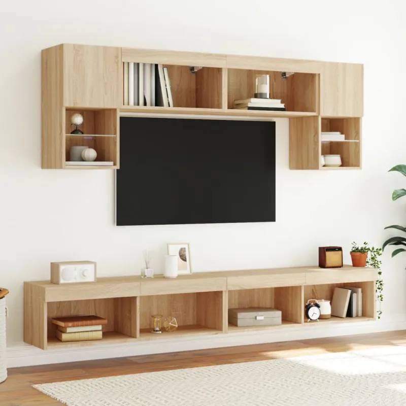 TV spintelė su LED lemputėmis, ąžuolo spalvos, 100x30x30cm