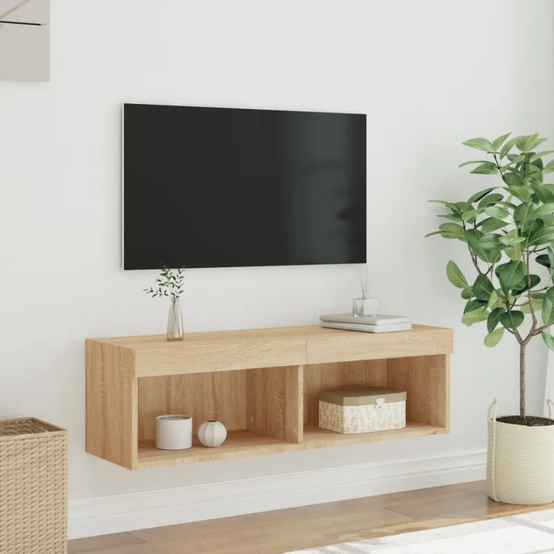 TV spintelė su LED lemputėmis, ąžuolo spalvos, 100x30x30cm