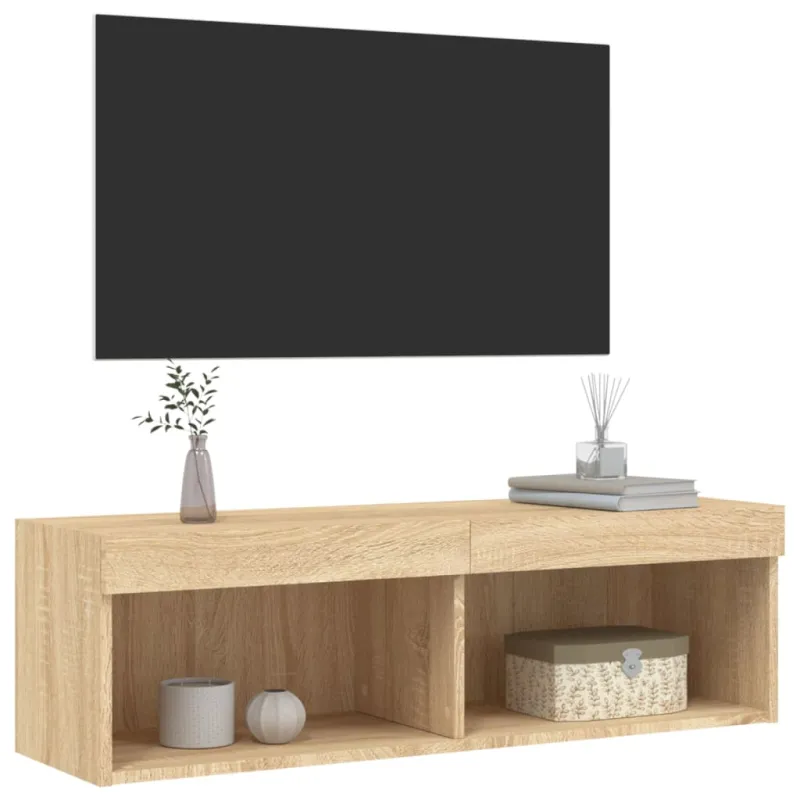 TV spintelė su LED lemputėmis, ąžuolo spalvos, 100x30x30cm