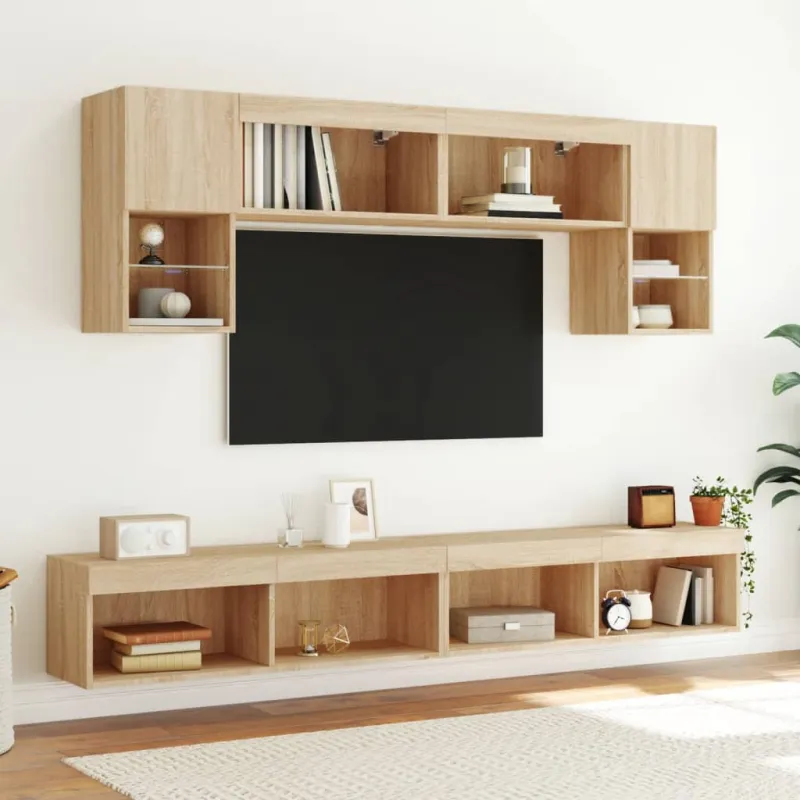 TV spintelės su LED lemputėmis, 2vnt., ąžuolo, 100x30x30cm