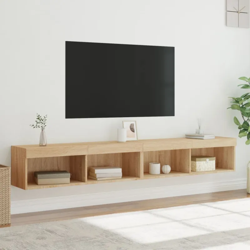TV spintelės su LED lemputėmis, 2vnt., ąžuolo, 100x30x30cm
