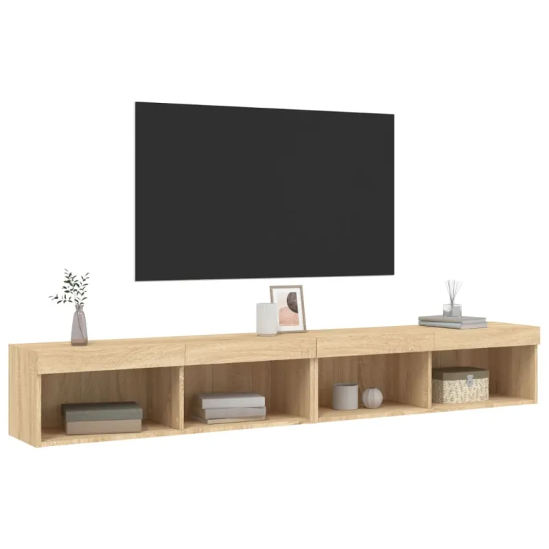 TV spintelės su LED lemputėmis, 2vnt., ąžuolo, 100x30x30cm