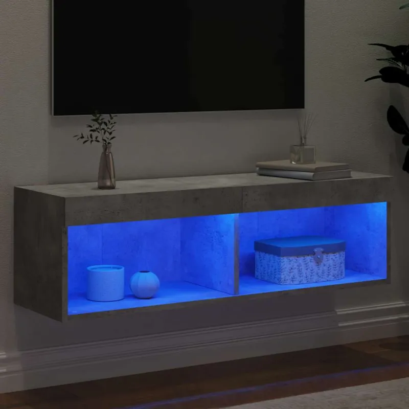 TV spintelė su LED lemputėmis, betono pilka, 100x30x30cm