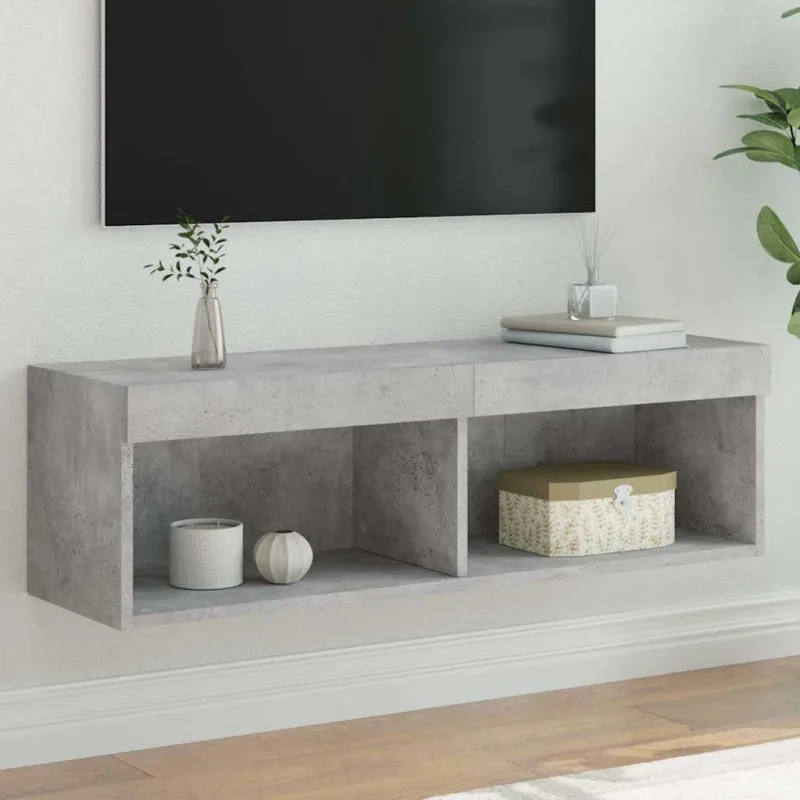 TV spintelė su LED lemputėmis, betono pilka, 100x30x30cm