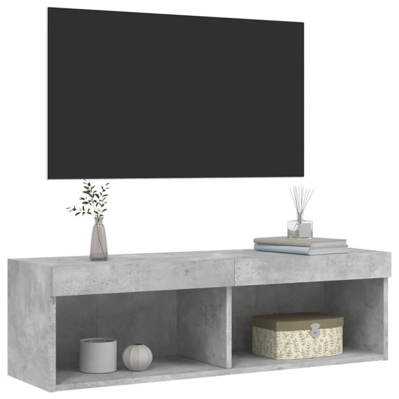 TV spintelė su LED lemputėmis, betono pilka, 100x30x30cm