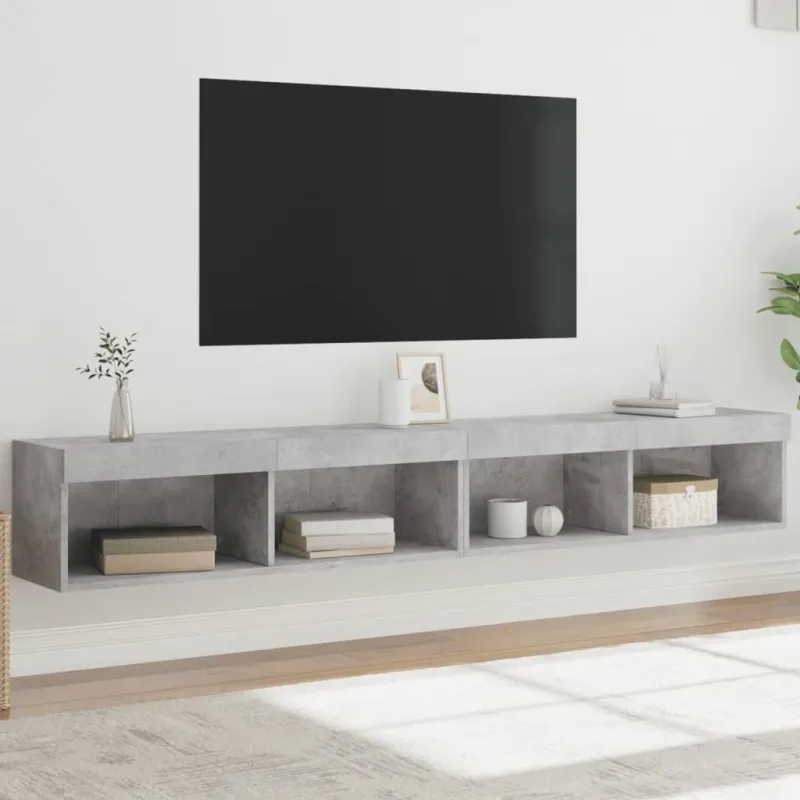 TV spintelės su LED lemputėmis, 2vnt., betono, 100x30x30cm