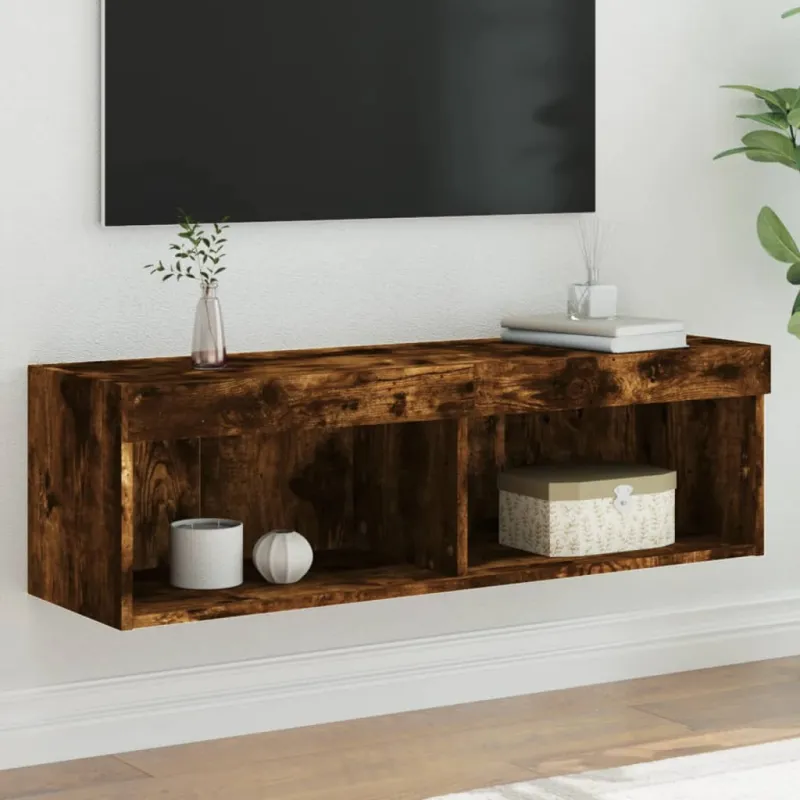 TV spintelė su LED lemputėmis, dūminio ąžuolo, 100x30x30cm