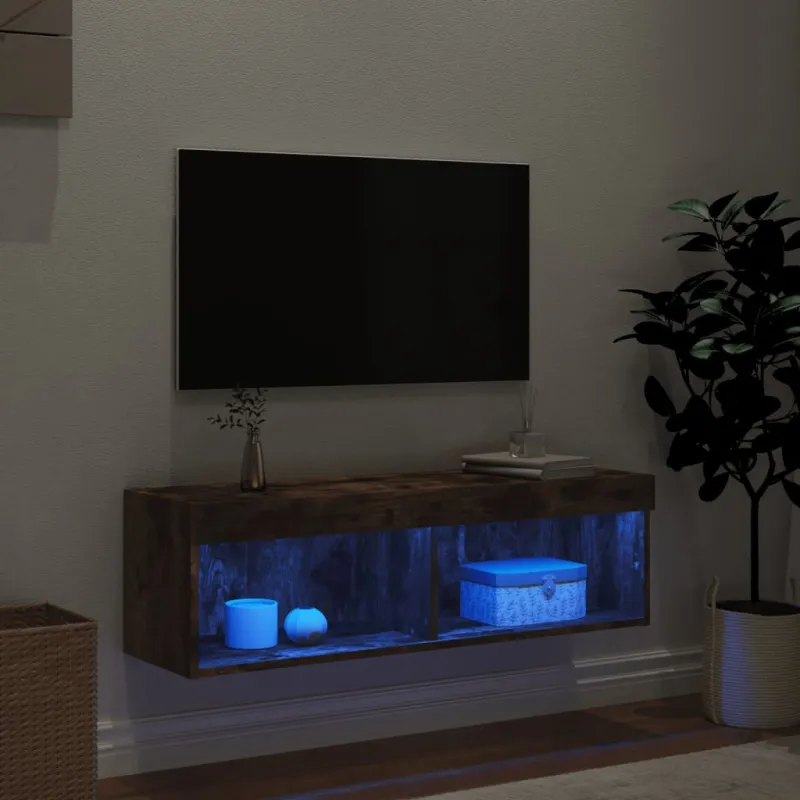 TV spintelė su LED lemputėmis, dūminio ąžuolo, 100x30x30cm