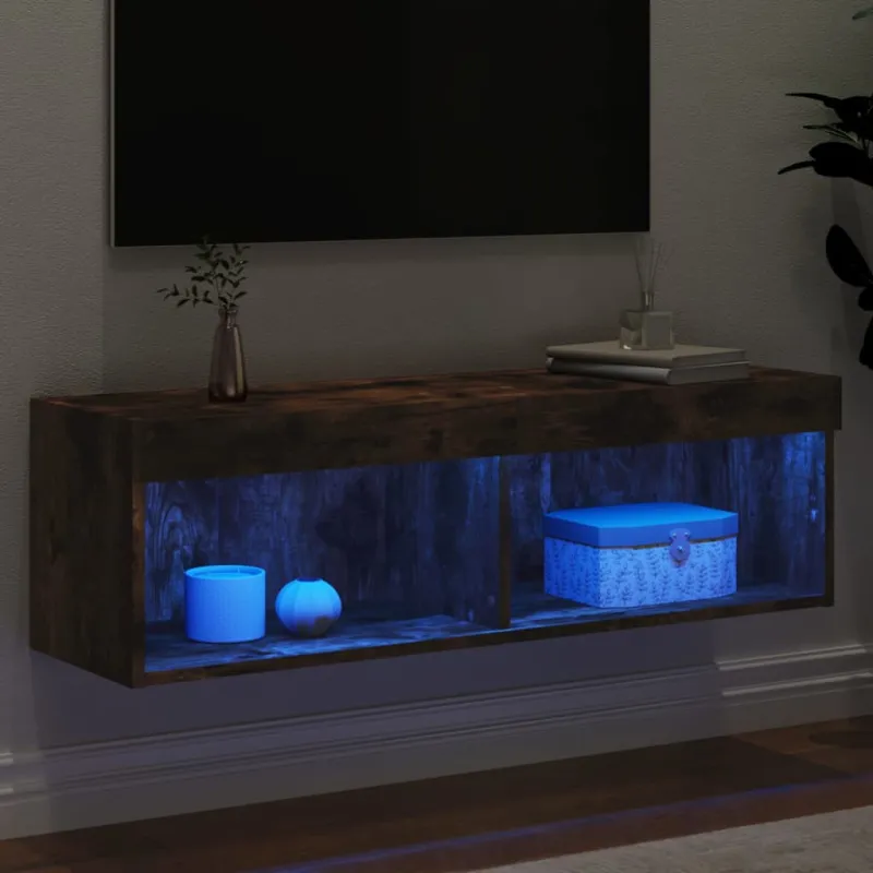 TV spintelė su LED lemputėmis, dūminio ąžuolo, 100x30x30cm