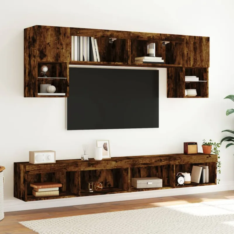 TV spintelė su LED lemputėmis, dūminio ąžuolo, 100x30x30cm