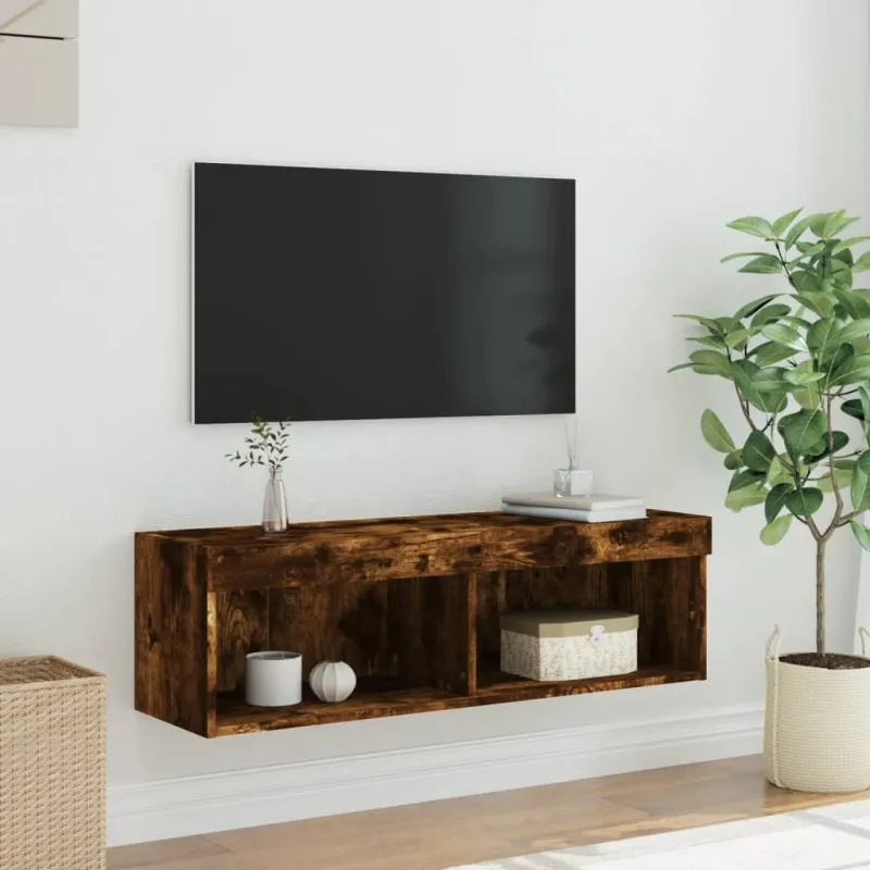 TV spintelė su LED lemputėmis, dūminio ąžuolo, 100x30x30cm