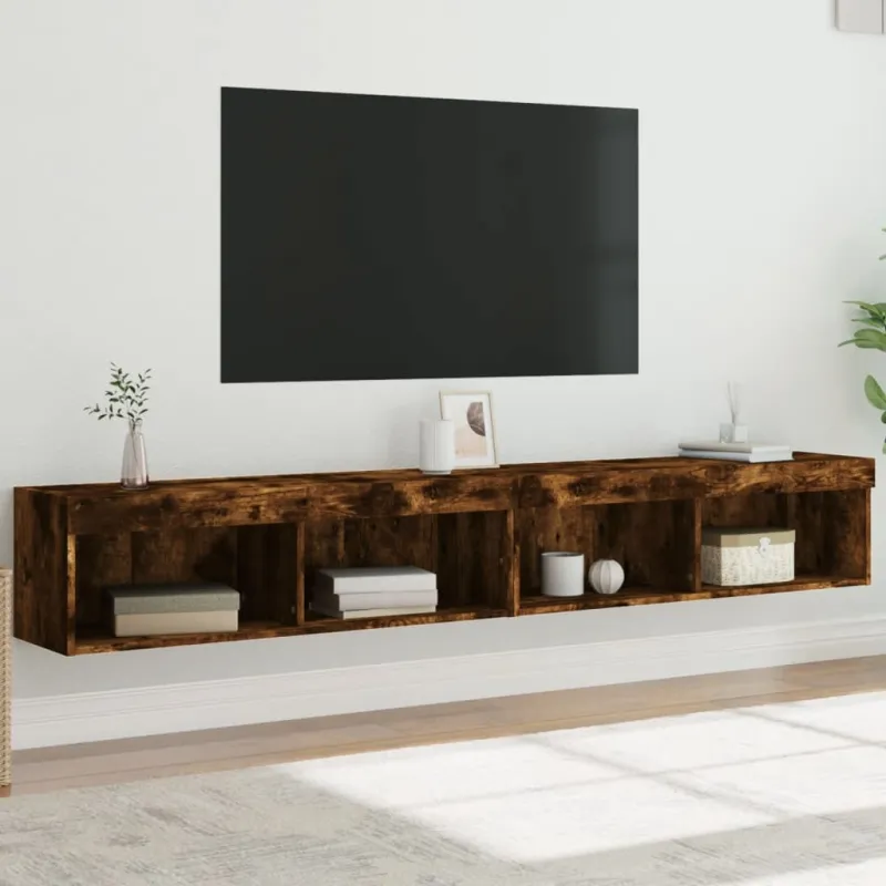 TV spintelės su LED, 2vnt., dūminio ąžuolo, 100x30x30cm