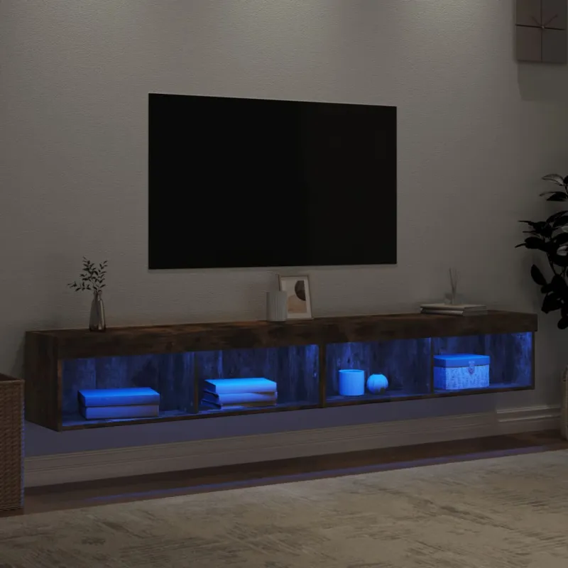 TV spintelės su LED, 2vnt., dūminio ąžuolo, 100x30x30cm