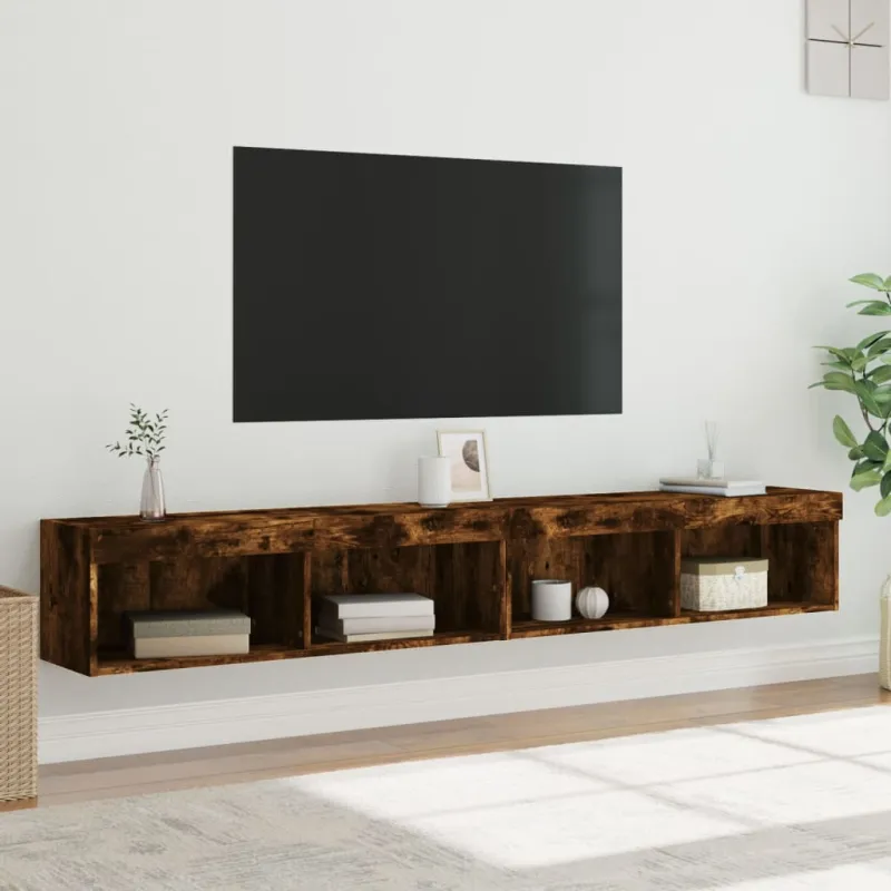 TV spintelės su LED, 2vnt., dūminio ąžuolo, 100x30x30cm