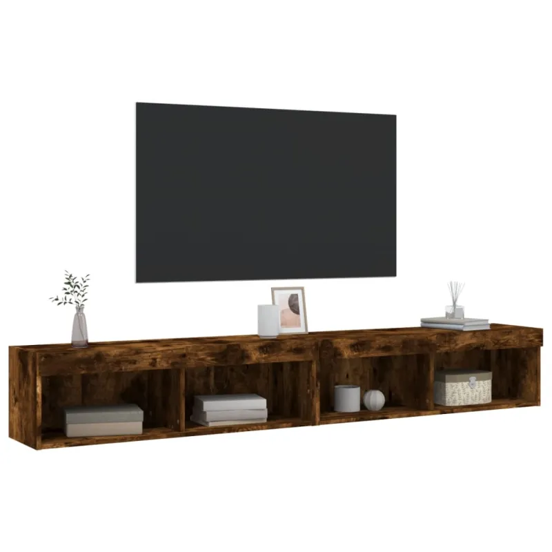 TV spintelės su LED, 2vnt., dūminio ąžuolo, 100x30x30cm