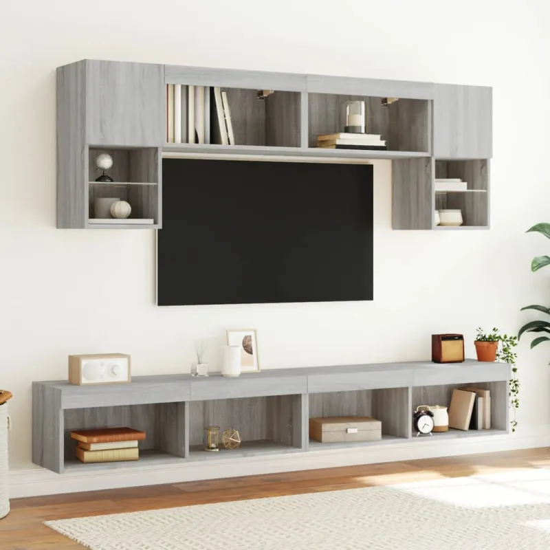 TV spintelė su LED lemputėmis, pilka ąžuolo, 100x30x30cm