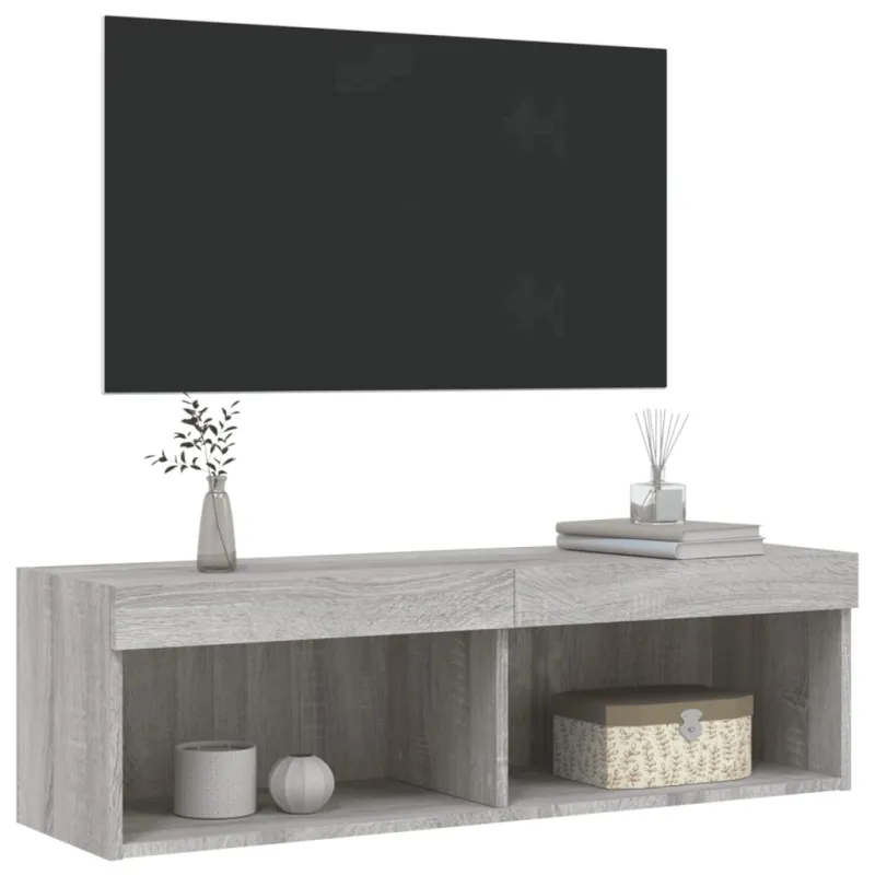 TV spintelė su LED lemputėmis, pilka ąžuolo, 100x30x30cm