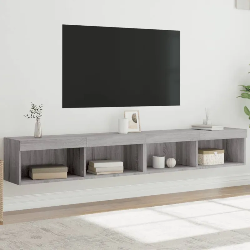 TV spintelės su LED, 2vnt., pilkos ąžuolo, 100x30x30cm