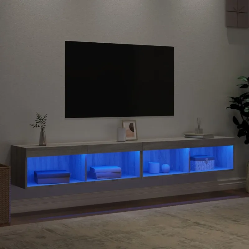TV spintelės su LED, 2vnt., pilkos ąžuolo, 100x30x30cm