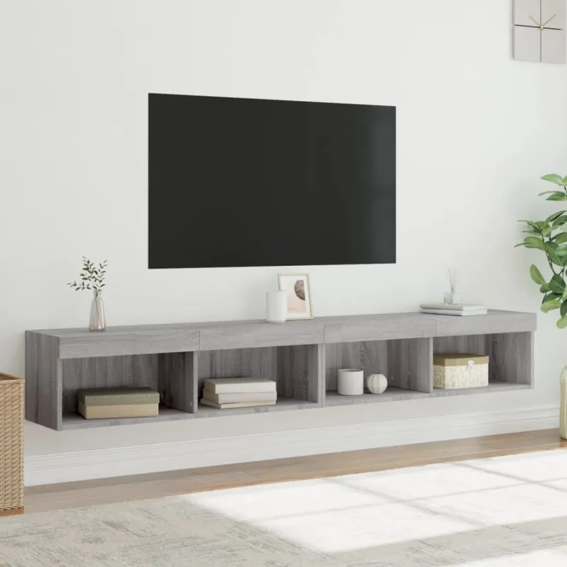 TV spintelės su LED, 2vnt., pilkos ąžuolo, 100x30x30cm