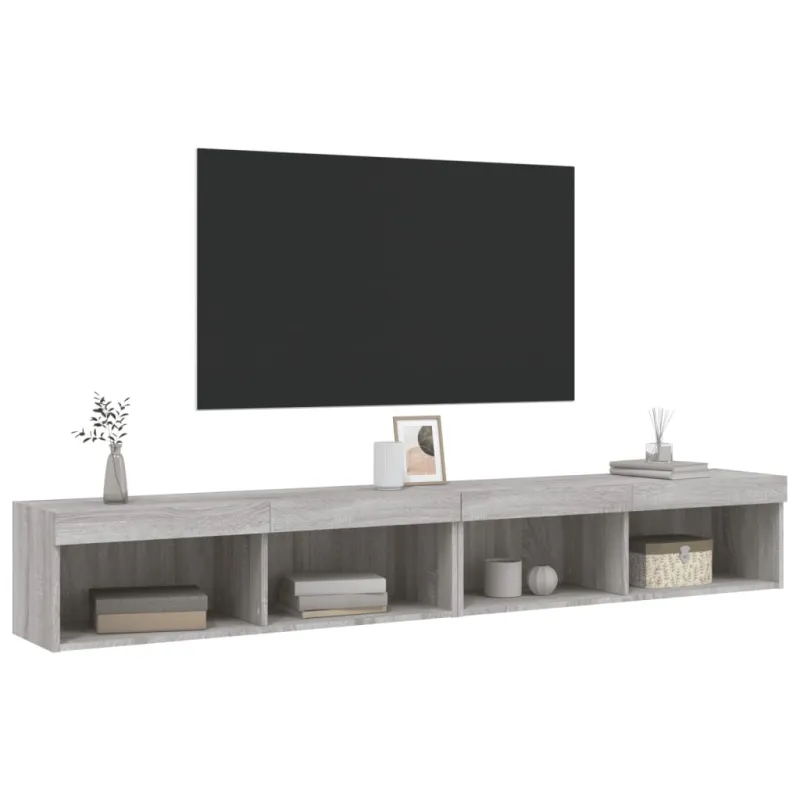 TV spintelės su LED, 2vnt., pilkos ąžuolo, 100x30x30cm