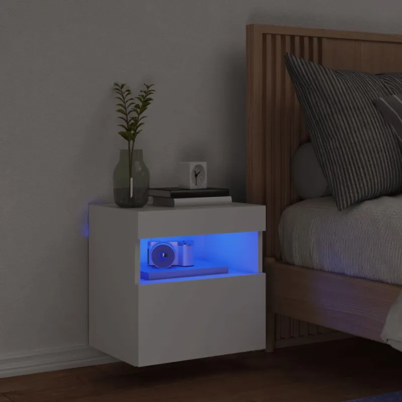 Sieninė TV spintelė su LED lemputėmis, balta, 40x30x40cm