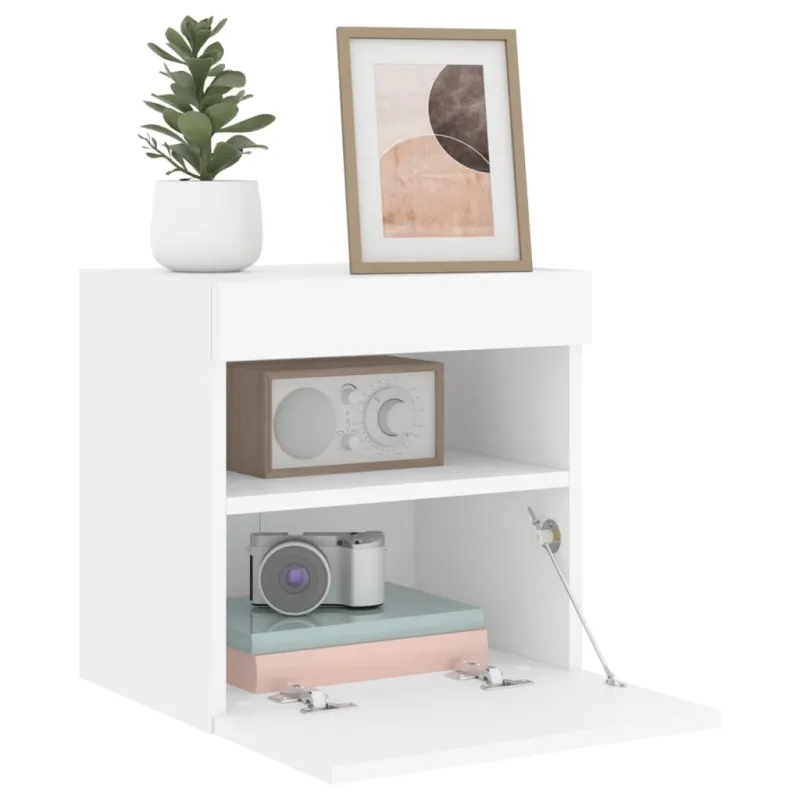 Sieninė TV spintelė su LED lemputėmis, balta, 40x30x40cm