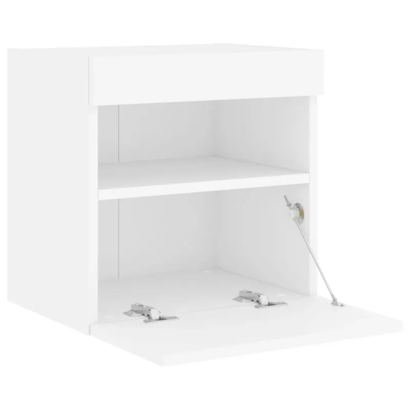 Sieninė TV spintelė su LED lemputėmis, balta, 40x30x40cm