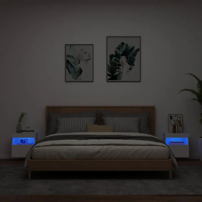 Sieninės TV spintelės su LED, 2vnt., baltos, 40x30x40cm