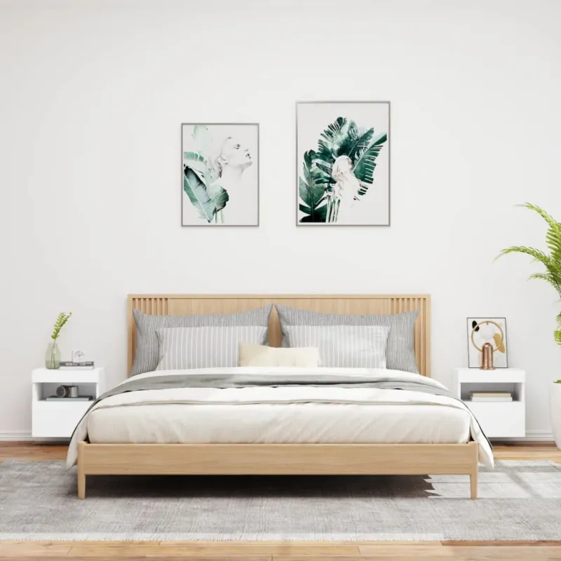 Sieninės TV spintelės su LED, 2vnt., baltos, 40x30x40cm