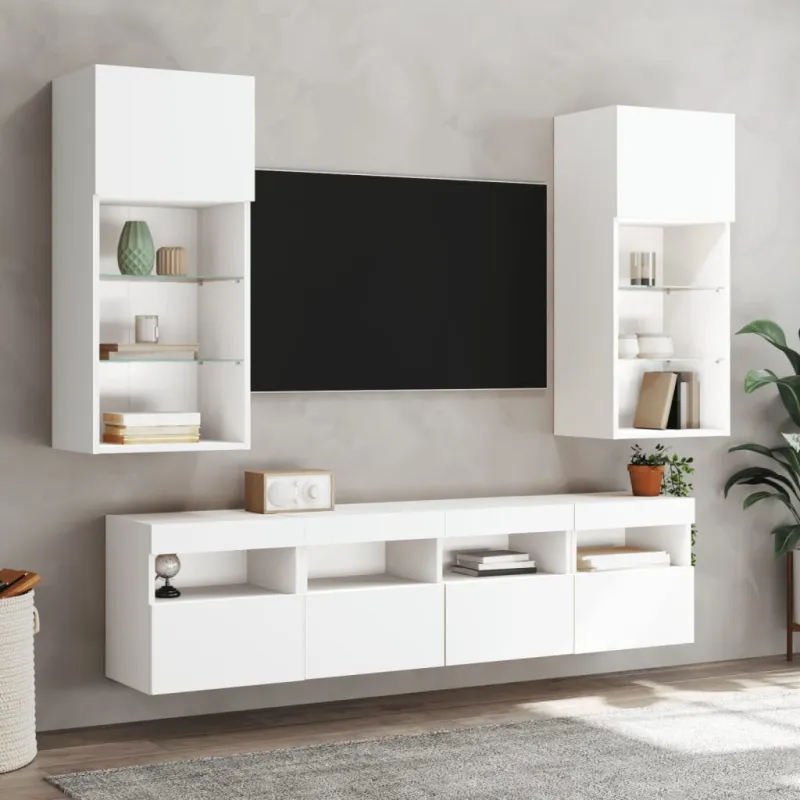 Sieninės TV spintelės su LED, 2vnt., baltos, 40x30x40cm