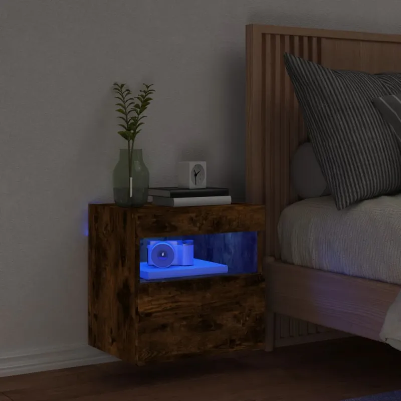 Sieninė TV spintelė su LED lemputėmis, dūminė, 40x30x40cm