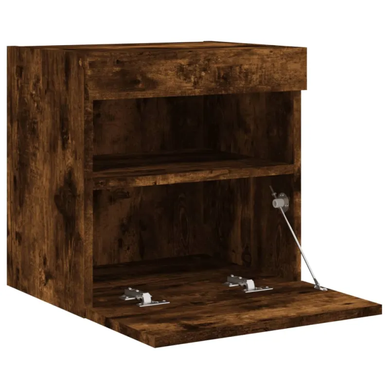 Sieninė TV spintelė su LED lemputėmis, dūminė, 40x30x40cm