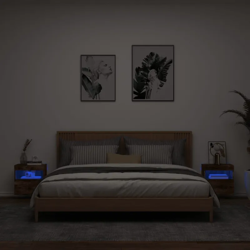 Sieninės TV spintelės su LED, 2vnt., dūminės ąžuolo, 40x30x40cm