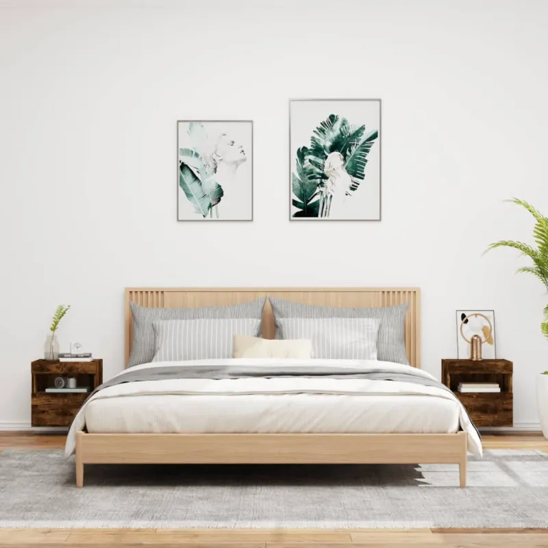 Sieninės TV spintelės su LED, 2vnt., dūminės ąžuolo, 40x30x40cm