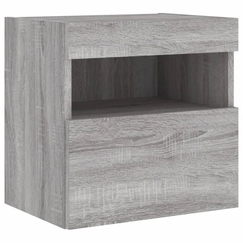 Sieninė TV spintelė su LED lemputėmis, pilka ąžuolo, 40x30x40cm