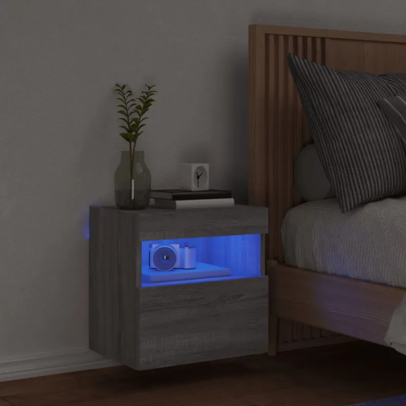 Sieninė TV spintelė su LED lemputėmis, pilka ąžuolo, 40x30x40cm