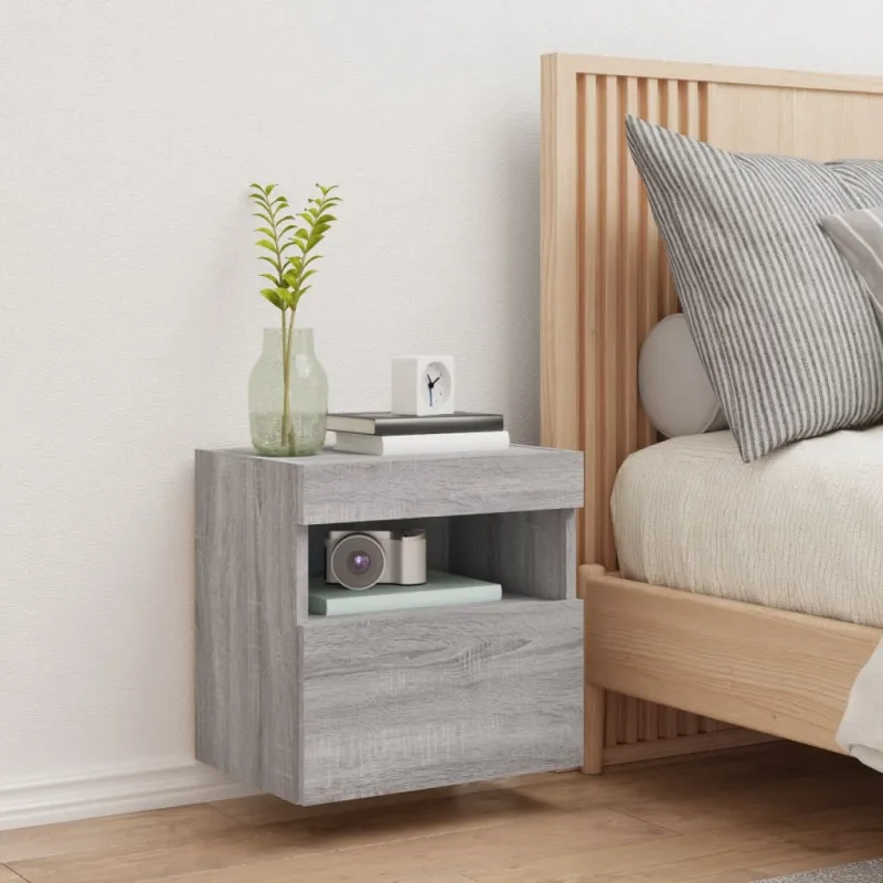 Sieninė TV spintelė su LED lemputėmis, pilka ąžuolo, 40x30x40cm