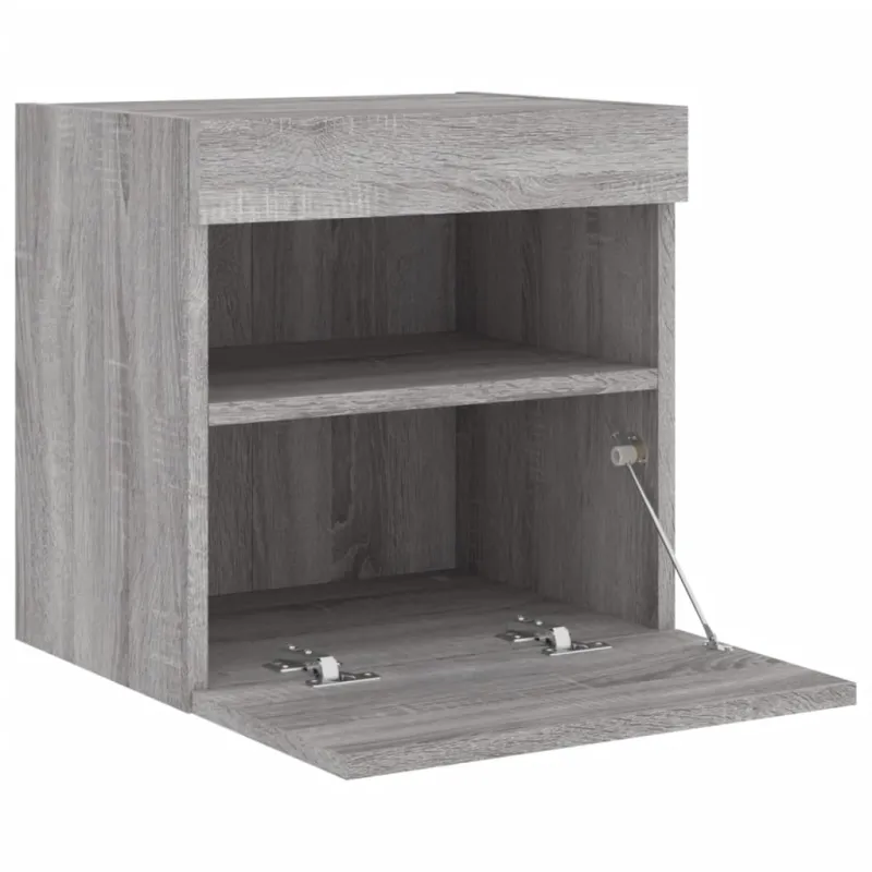 Sieninė TV spintelė su LED lemputėmis, pilka ąžuolo, 40x30x40cm