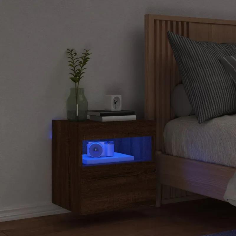 Sieninė TV spintelė su LED lemputėmis, ruda ąžuolo, 40x30x40cm