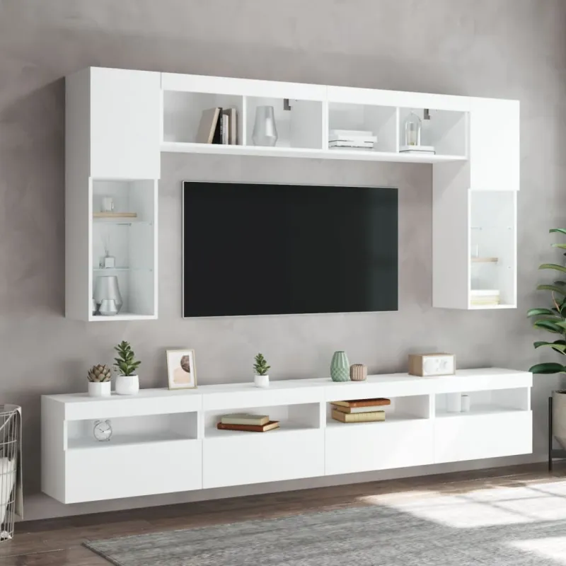 Sieninė TV spintelė su LED lemputėmis, balta, 60x30x40cm
